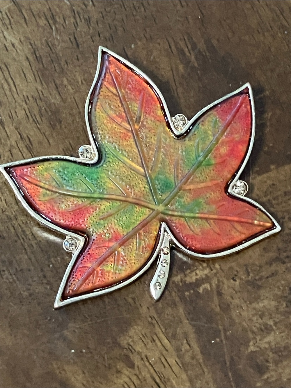 Kenneth Cole Multicolor Enamel Maple Leaf Brooch with Rhinestones